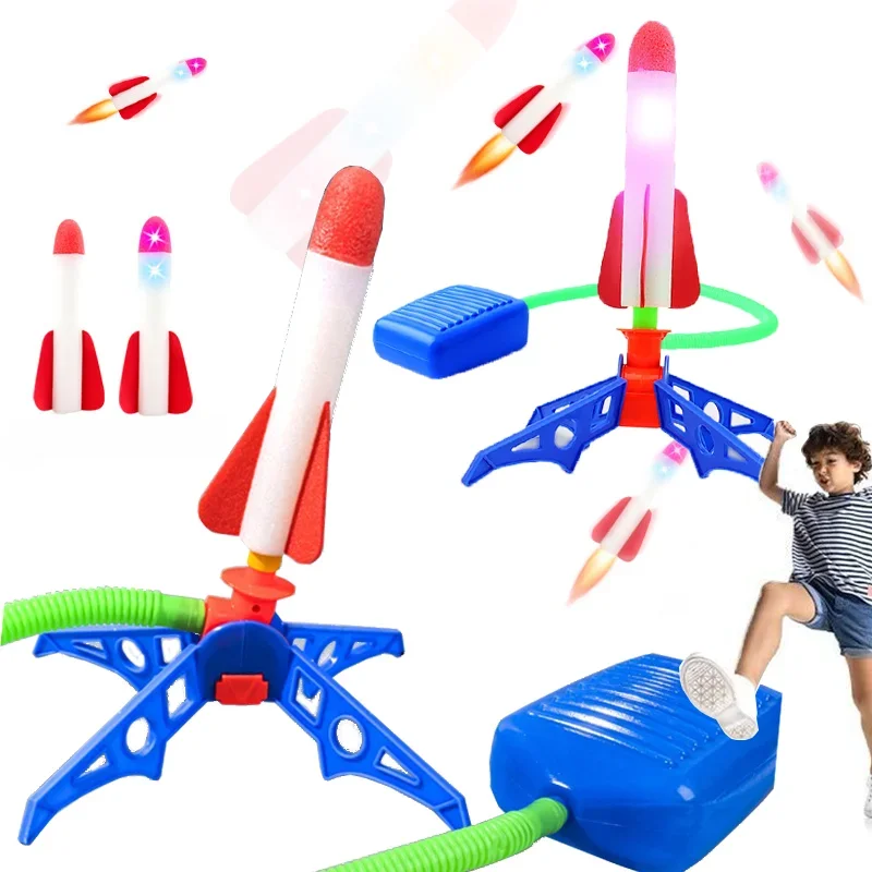 Kids Outdoor Jumping Toys - Kinder-Raketenwerfer für Draußen, Fußbetriebene Gleitende Rakete,