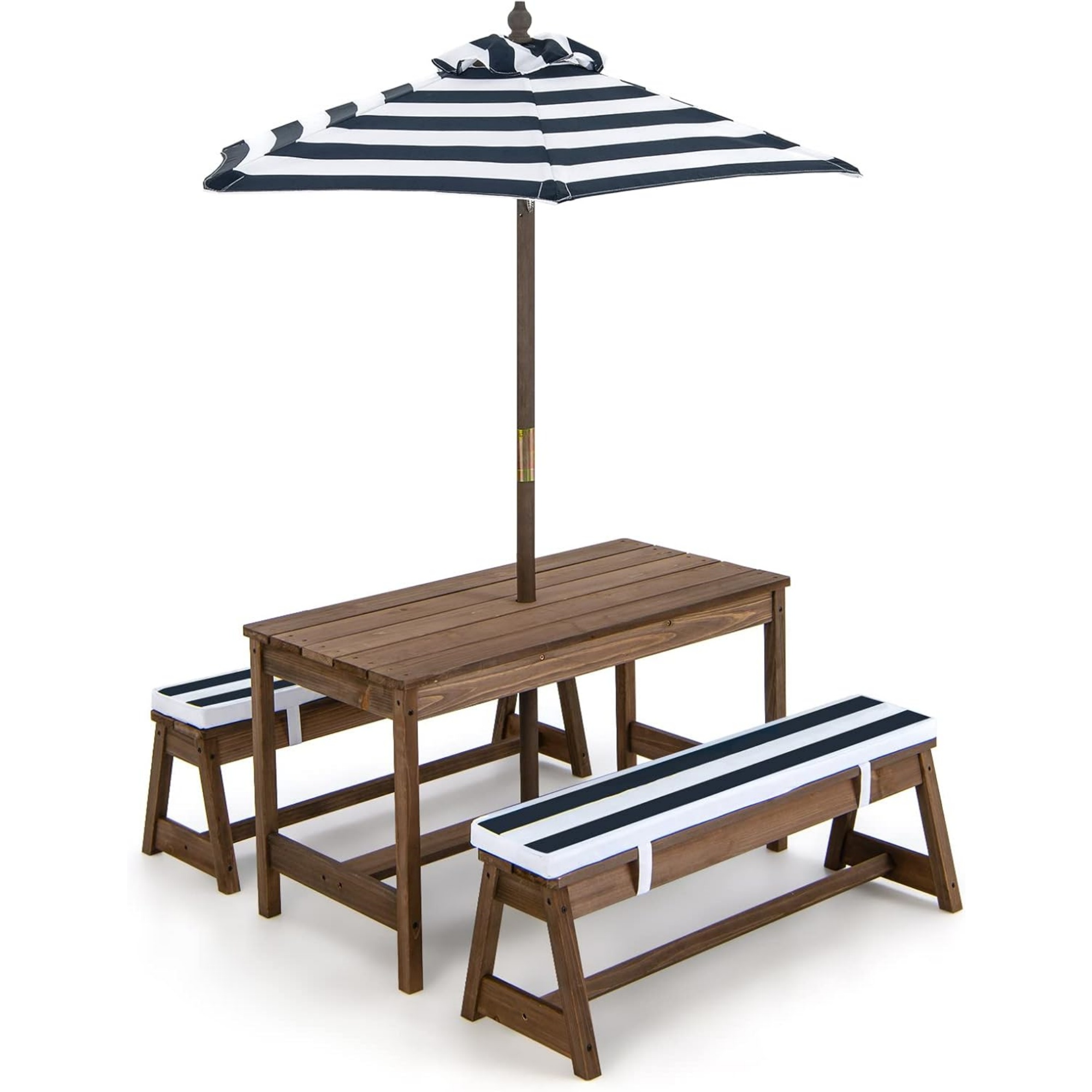 Kids Outdoor Bench Table - Kinder-Picknicktisch mit Sonnenschirm, klappbar, Garten-Holztisch- und