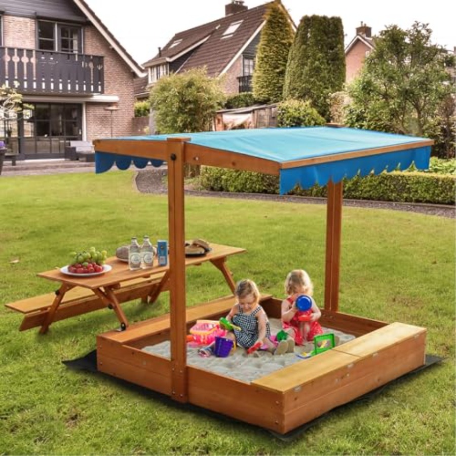 Kids Outdoor Bench Table - Garten-Sandkasten aus Holz für Kinder mit