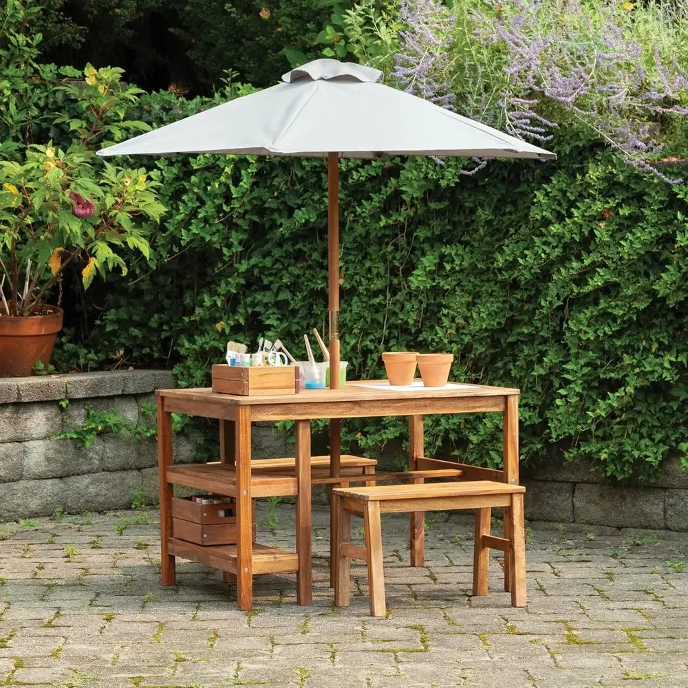 Kids Outdoor Bench Table - Kinder-Outdoor-Aktivitätstisch, Bänke & Sonnenschirm-Set: Aktivitätstisch aus
