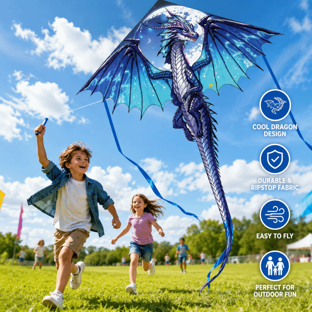 Kite Easy Fly Kids - Luftschlangen-Drachen in Blau mit 100 Meter