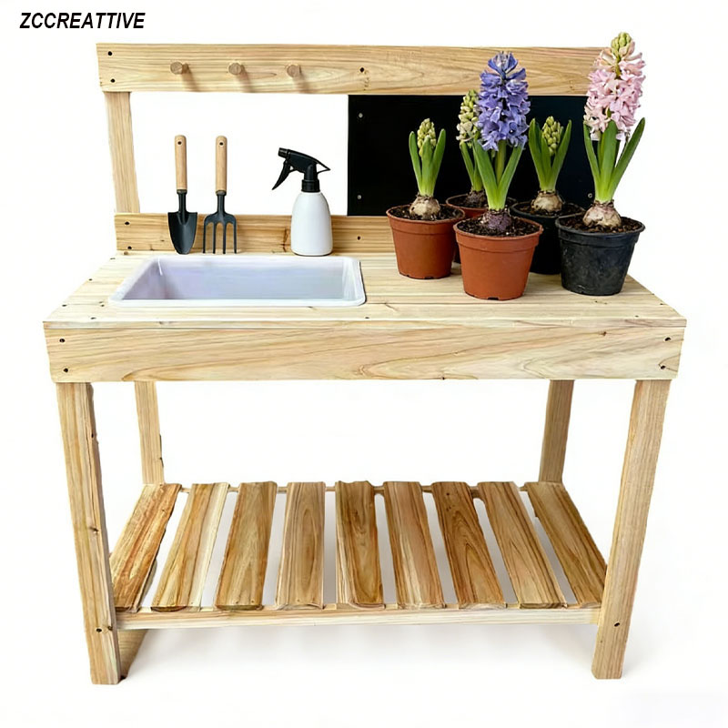 Kids Outdoor Bench Table - ZCCREATTIVE Kinder-Holz-Pflanzbank für Draußen, Gartenarbeitstisch, Werkbank,