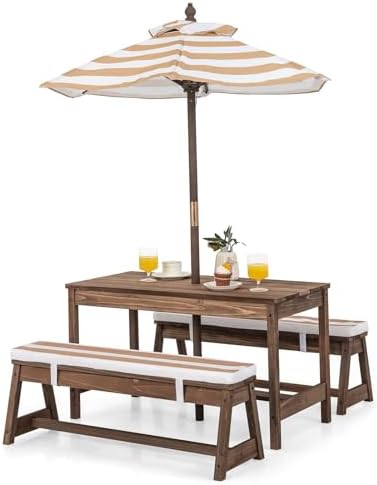 Kids Outdoor Bench Table - Kinder-Picknicktisch, Outdoor-Holztisch & Bank-Set mit abnehmbaren