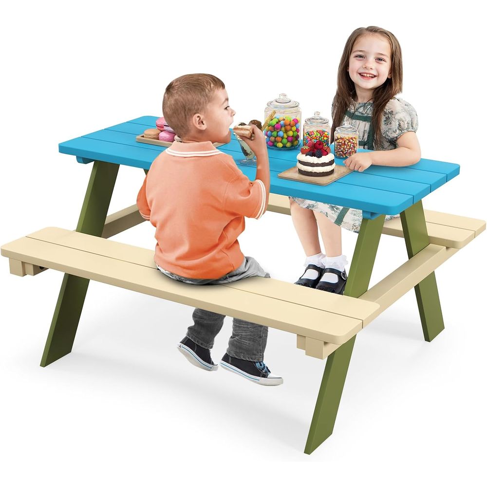 Kids Outdoor Bench Table - Kinder-Picknicktisch, Kindertisch aus Akazienholz mit Bänken