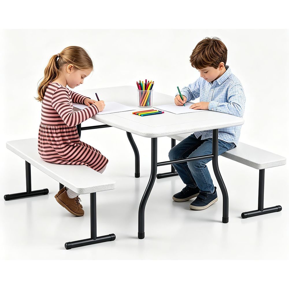 Kids Outdoor Bench Table - Kinder-Picknicktisch mit Bänken, 38-Zoll-Outdoor-Kleinkindertisch-Set für 4