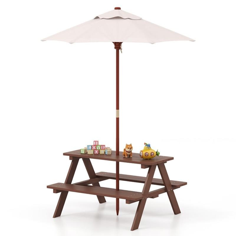 Kids Outdoor Bench Table - Outdoor 4-Sitzer Kinder-Picknicktisch-Set mit Abnehmbarem Sonnenschirm