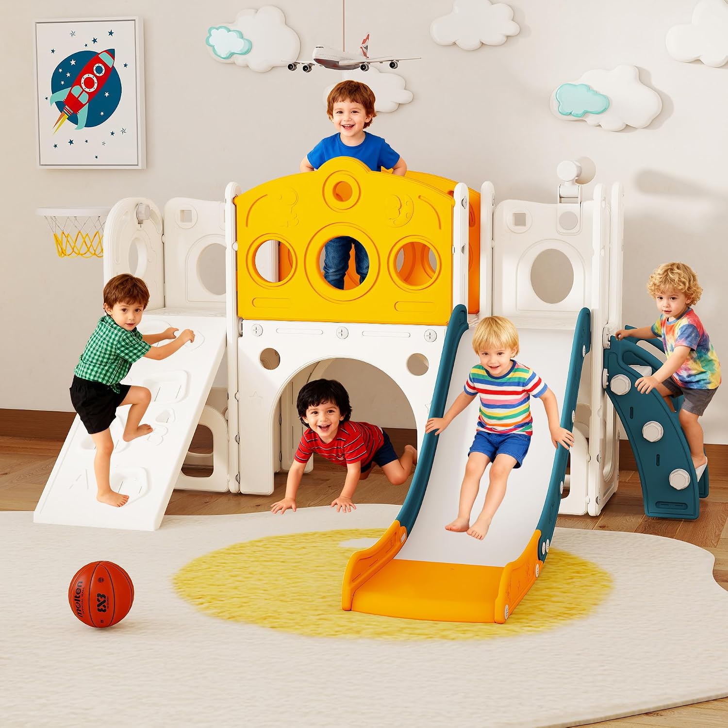 Kids Outdoor Slide Set - 9-in-1 Kleinkind-Rutsche-Set Spielplatz für Drinnen &