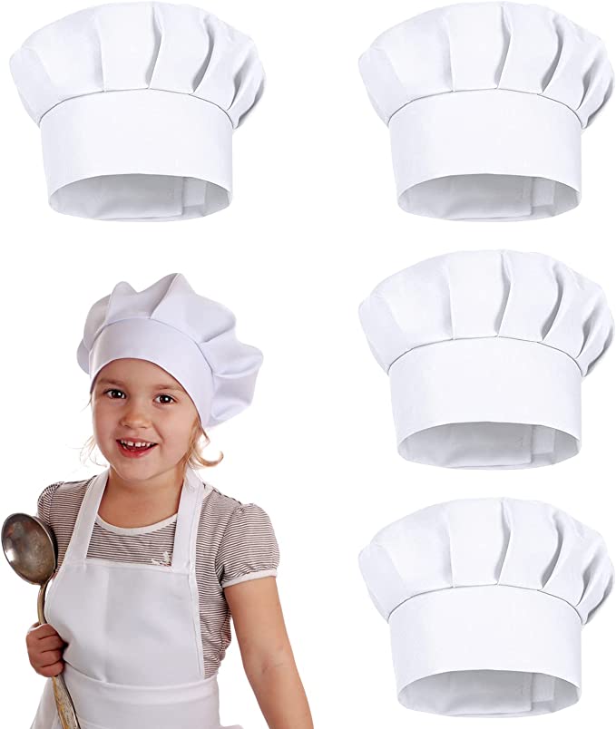 Kids Outdoor Kitchen Accessories - 4er-Set Weiße Party-Kochmützen für Kinder, 21cm,