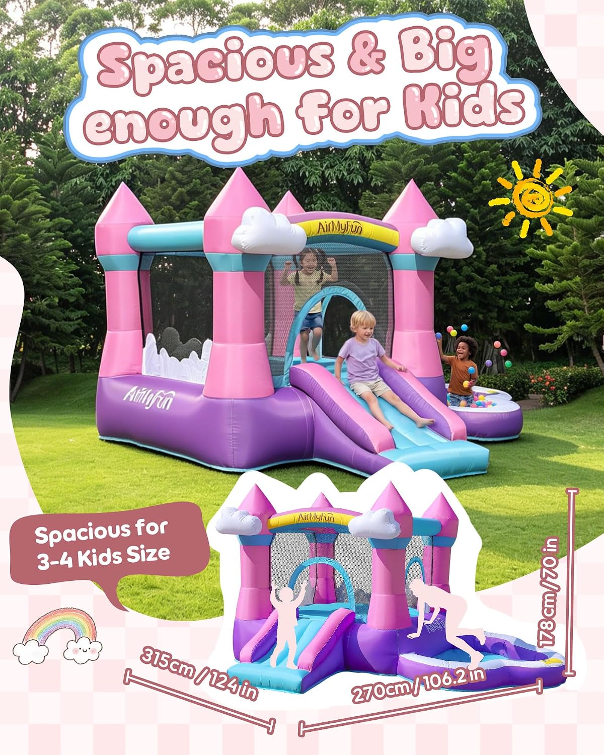 Rosa Aufblasbare Hüpfburg für  – Kids Outdoor Water Bewertung und Preis