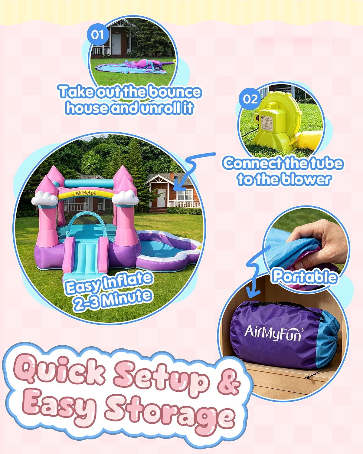 Rosa Aufblasbare Hüpfburg für  – Kids Outdoor Water Bewertung und Preis