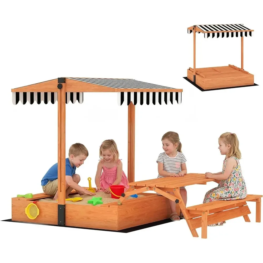 Qaba Kinder-Sandkasten mit Dec – Kids Outdoor Bench Table Bewertung und Preis