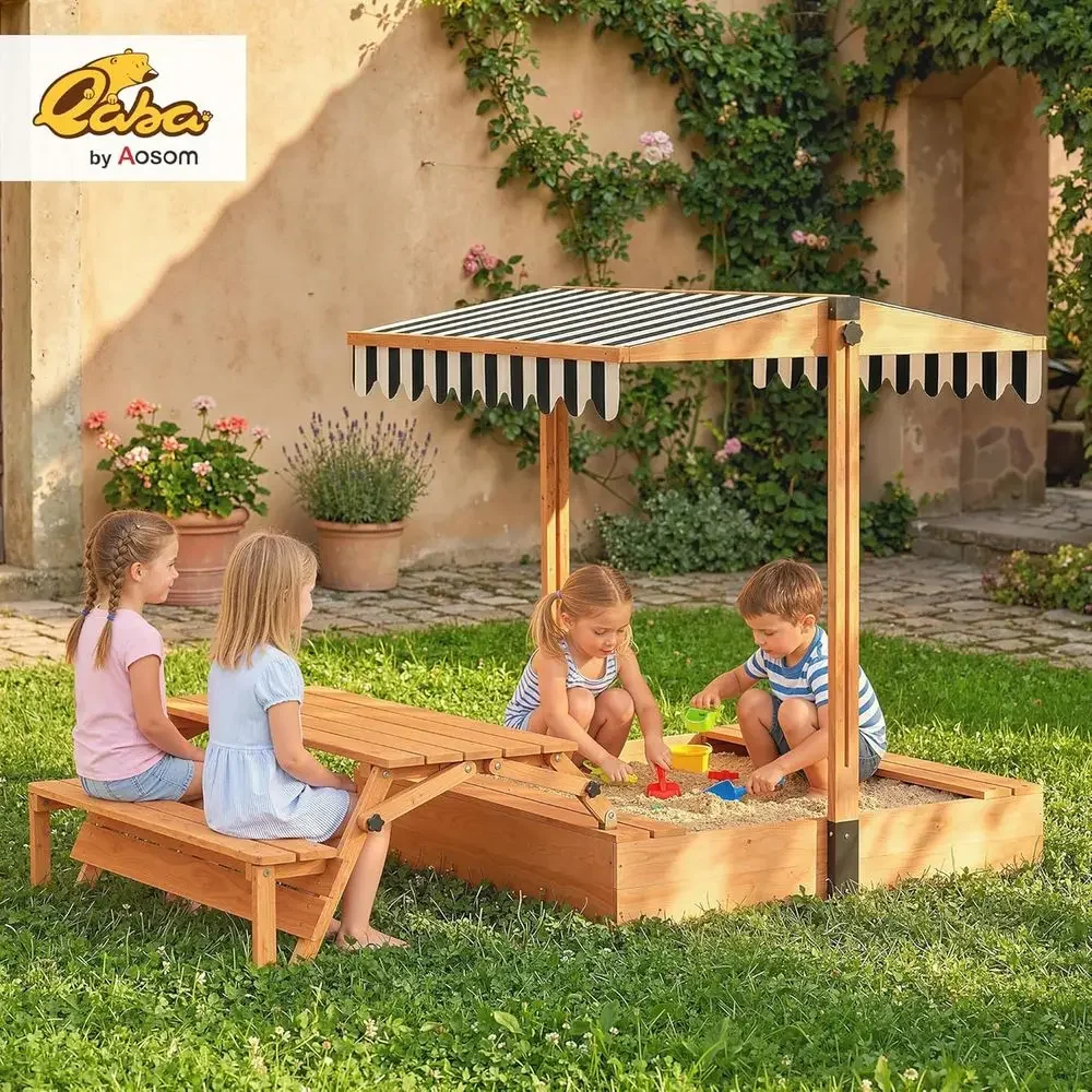 Qaba Kinder-Sandkasten mit Dec – Kids Outdoor Bench Table Bewertung und Preis